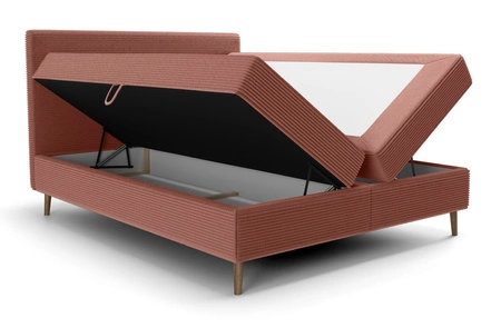 Boxspringbett Totti 140x200 Indisch rosa stilvolles Bett mit Bettzeug Lagerung dreidimensionalen Stoff mit ausdrucksstarken Streifen