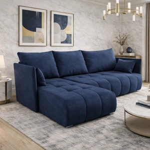 Ecksofa mit Schlaffunktion Selva blau universal seite Ecksofa mit Bettkasten Samtstoff mit interessanter Struktur