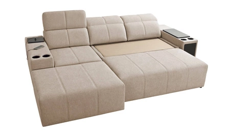 Ecksofa mit Schlaffunktion Tesalia grau links modernes Design komfortable Schiebelehne Schublade in der Seite des Möbels