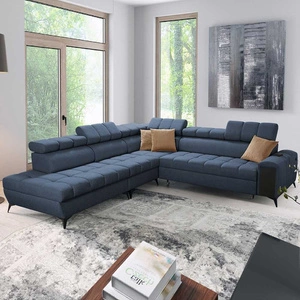 Ecksofa mit Schlaffunktion Bolmso IX blau links Komfort Ecksofa für Wohnzimmer mit Schublade Bettzeug Container stilvolles Design