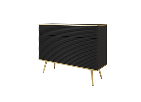 Kommode Luxury 107 cm schwarz stilvolle Kommode mit geriffelten Fronten Körper mit goldenen trim goldenen Metall Beine gekrönt