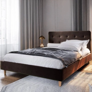 Polsterbett Noiro 160x200 braun mit Staukasten im modernen skandinavischen Stil mit markantem Kopfteil