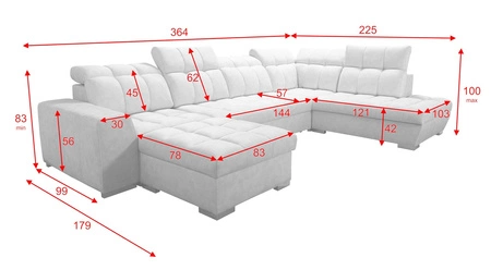 Ecksofa mit Schlaffunktion Luigi VI schwarz linke Seite stilvolles Ecksofa mit Bettzeugcontainer mit weichem Stoff bezogen