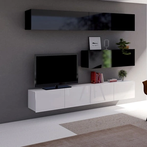 Möbel Apulia VIII weiß glänzend/schwarz glänzend extrem stilvolle Schrankwand einfache Elemente, die in jedes Interieur passen