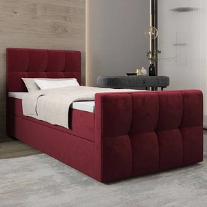 Boxspringbett Manhattan 90x200 dunkelrot Bett im modernen skandinavischen Stil mit gepolstertem Kopf- und Fußteil und Staukasten