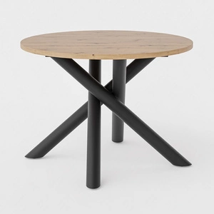 Runder Tisch Lyon 110 cm Eiche artisan / schwarzer Designer-Esstisch auf Metallspinnenbeinen höhenverstellbar