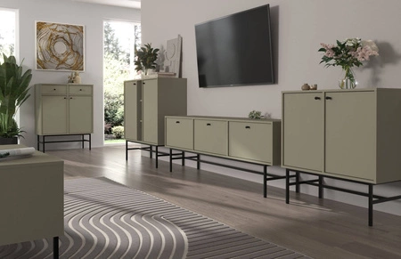 Schubladenkommode Kioto III 84 cm Eukalyptus ideale Kommode für Wohn- oder Schlafzimmer im modernen Stil schwarzer Metallrahmen