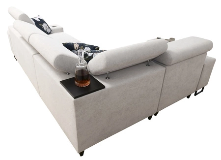 Schlafsofa Flavio II grau Esche / Graphit links komfortable Eckschlafcouch offene Bar in der Seite der Möbel