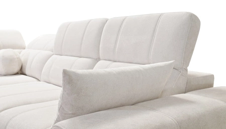 Ecksofa mit Schlaffunktion Penejos VII grün linksseitig stilvolles Ecksofa mit Bettzeugablage komfortable verstellbare Kopfstützen