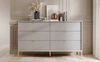 Kommode mit Schubladen Lovro 154 cm grau modernes Design wird Liebhaber von ausdrucksstarken Interieurs geriffelte Fronten Gold-Accessoires begeistern