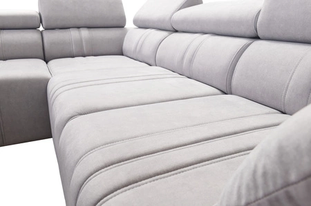 Ecksofa mit Schlaffunktion Castel II grau-braun links Komfort-Ecksofa mit verstellbaren Kopfstützen Bettzeug-Container