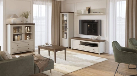 Möbelset für das Wohnzimmer Evora beige / Eiche dunin begeistert Liebhaber ausdrucksstarker Interieurs durch sein attraktives Design und seine Funktionalität