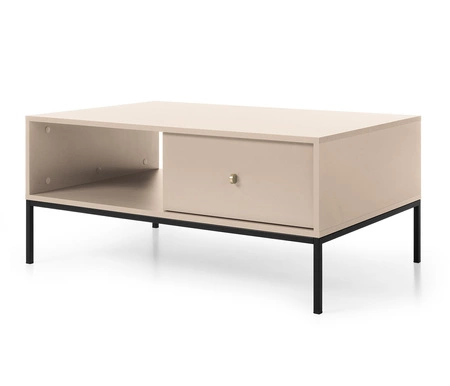 Couchtisch Mono Beige Mit Schubladen minimalistisches Design Tischplatte beständig gegen verschüttete Flüssigkeiten