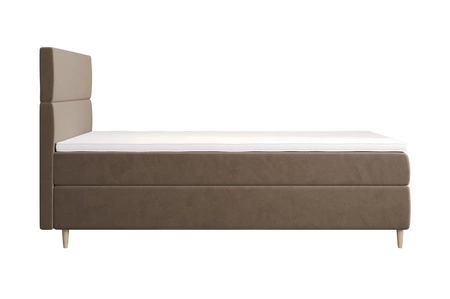 Boxspringbett Bing 90x200 hellbraun im modernen skandinavischen Stil mit gepolstertem Kopfteil Bett mit Staukasten