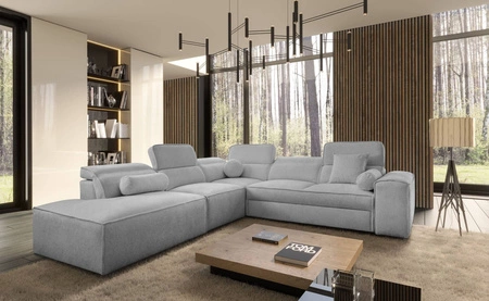 Ecksofa mit Schlaffunktion Viano IX hellgrau links stilvolles Ecksofa mit Bettzeugcontainern ideales Möbelstück für ein großes Wohnzimmer