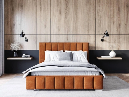 Polsterbett Insam 160x200 Zimt stilvolles Bett mit Bettzeugablage komfortables Kopfteil besticht durch elegantes Design