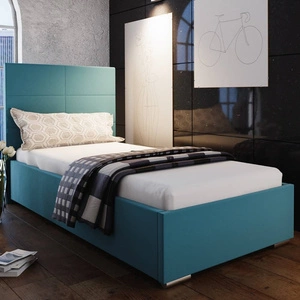 Eljas Polsterbett 90x200 blau mit Kopfteil im modernen Stil ideal für ein Jugendzimmer oder kleines Schlafzimmer