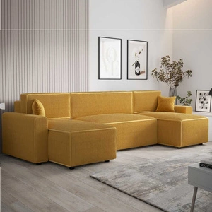 Ecksofa mit Schlaffunktion Brandon U Bis honigfarbener Bettkasten dreidimensionaler Stoff mit ausdrucksvollen Streifen weiche Armlehnen