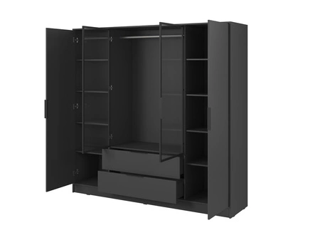 Kleiderschrank Corse 206 cm graphit modernes Design Kleiderschrank mit Glasfronten ideal für Schlafzimmer Kleiderschrank mit Kleiderstange zum Aufhängen
