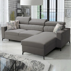 Ecksofa mit Schlaffunktion Savona grau rechte Ecke bequem und elegant mit verstellbaren Kopfstützen Ziernaht