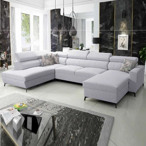 Ecksofa mit Schlaffunktion Savona VI grau Esche rechts elegantes und bequemes Ecksofa für Wohnzimmer mit zwei Bettkästen
