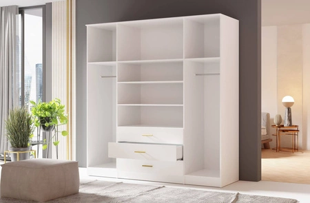 Kleiderschrank Adel 200 cm weiß elegantes Design geräumiger Kleiderschrank mit Spiegel und Schubladen ideal für Schlafzimmer oder Flur goldene Griffe