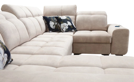 Buffalo IV Ecksofa mit Schlaffunktion graue Esche links Schlafsofa mit zwei Bettzeugcontainern Velourstoff