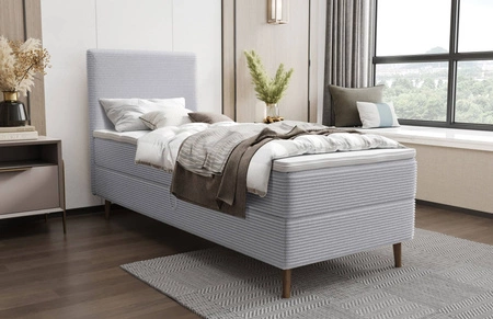 Boxspringbett Totti 90x200 grau Esche stilvolles Bett mit Bettzeug Lagerung dreidimensional gestreiften Stoff