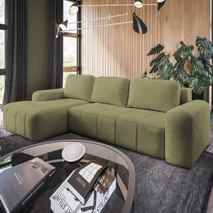 Ecksofa mit Schlaffunktion Bovec grüne Olive linke Seite stilvolles Ecksofa mit ergonomischer Form hydrophobem Stoff