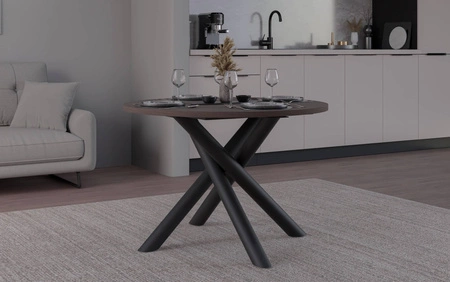 Runder Tisch Lyon 110 cm wisconsin nussbaum / schwarz designer esstisch metall spinne beine höhenverstellung