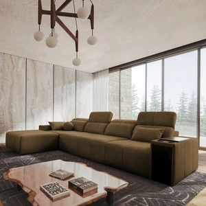 Ecksofa mit Schlaffunktion Tesalia XII braun links modernes Design komfortable Schiebelehne Schublade in der Seite des Möbels