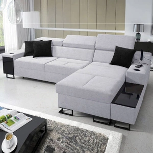 Ecksofa mit Schlaffunktion Alcamo grau Esche rechts elegantes und stilvolles Ecksofa mit einer praktischen Schublade in der Seite des Möbels