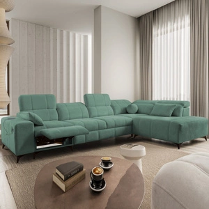 Ecksofa mit Schlaffunktion Penejos XI Lux grün rechtsseitig stilvolles Ecksofa mit komfortablem ausziehbarem Fußteil