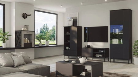 RTV Schrank Tutti 100 cm schwarz einfache Form des Schrankes auf einem Metallsockel in schwarzem eleganten Design