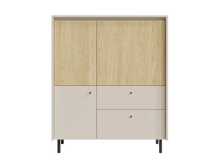 Kommode Cappo 104 cm sandbeige/geölte Eiche stilvolle hohe Kommode für Esszimmer oder Wohnzimmer minimalistisches Design