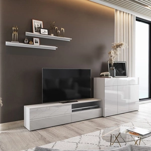 Aliartos weiß / weiß glänzend modernes Design push to open system für Türen und Schubladen Möbelset mit Kommode