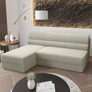 Ecksofa mit Schlaffunktion Fogu elfenbeinfarbenes linkes Ecksofa in schlichtem Design, bezogen mit einem Bettkasten aus Kordstoff