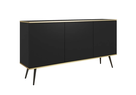 Kommode Luxury 160 cm schwarz elegantes Design Korpus mit goldenen trim Kommode auf hohen Metallbeinen unterstützt