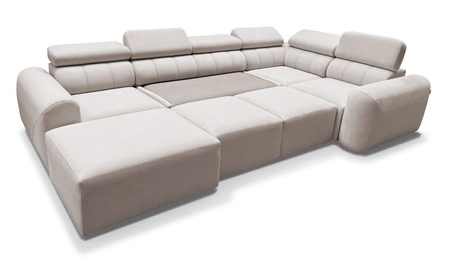 Ecksofa mit Schlaffunktion Cantare IV Lux Lachsfarbe links Sorgfältig verarbeitetes Ecksofa für das Wohnzimmer mit anhebbarer Fußstütze