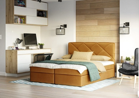 Boxspringbett Luton 140x200 Senfgelb Bett im modernen skandinavischen Stil mit markantem Kopfteil