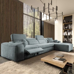 Ecksofa mit Schlaffunktion Viano XII Lux grau blau rechts Design-Ecksofa für das Wohnzimmer mit bequemer ausziehbarer Fußstütze