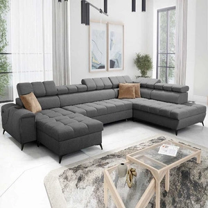 Ecksofa mit Schlaffunktion Bolmso VI graphit links bequemes Ecksofa mit verstellbaren Kopfstützen dekorative Steppung auf dem Sitz