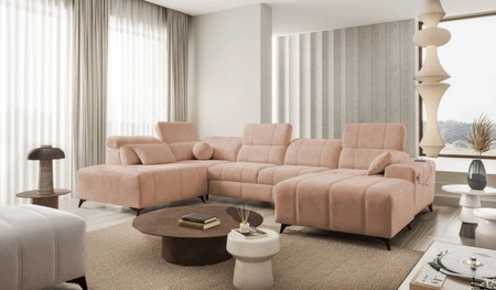 Ecksofa mit Schlaffunktion Penejos VI lachsfarbenes stilvolles Ecksofa mit zwei Bettkästen strapazierfähiger Stoff