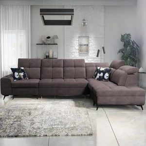 Ecksofa mit Schlaffunktion Buffalo XI braun rechtsseitig stilvolles Ecksofa mit drei Bettkästen Velourstoff