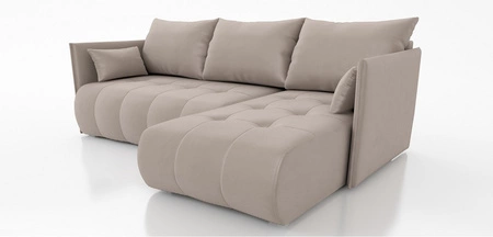 Ecksofa mit Schlaffunktion Selva hellbeige universal seite Ecksofa mit Bettzeugablage aus Stoff mit Plüschoberfläche