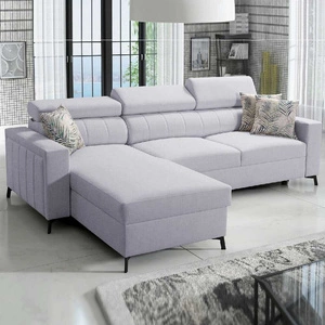 Ecksofa mit Schlaffunktion Savona grau Esche links komfortables und elegantes Ecksofa mit verstellbaren Kopfstützen Ziernaht