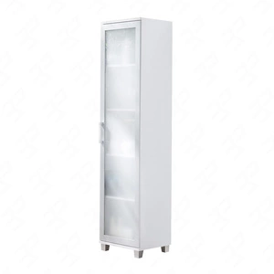 Maximus 50 cm Vitrine weiß modernes Design Kante eingefasst mit speziellen Furnierelementen aus sicherem gehärtetem Glas