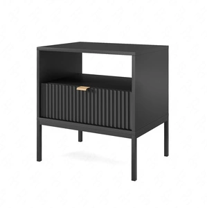 Lovro Nachttisch mit Schublade schwarz geschmackvoll geriffelt Dekor ideal Schlafzimmer Schrank Goldkante Griff