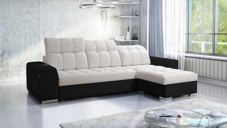 Ecksofa mit Schlaffunktion Luigi hellbeige/schwarz rechts Ecksofa mit zwei Bettkästen Stoff mit einer interessanten Struktur