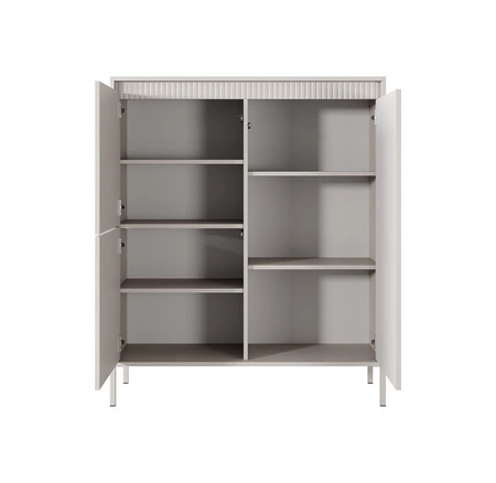 Kommode Sesti 104 cm beige Designerkommode mit originellem Design auf stabilem Metallsockel